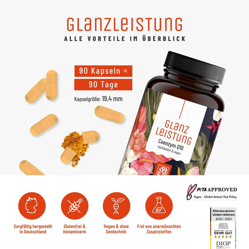 Naturtreu Coenzyme Q10 Capsules High Dose With 200 Mg Per Capsule - 90 Vegan Capsules For 3 Months Range - High-Quality Q10 From Vegetable Fermentation - Shine Performance - NewNest Australia