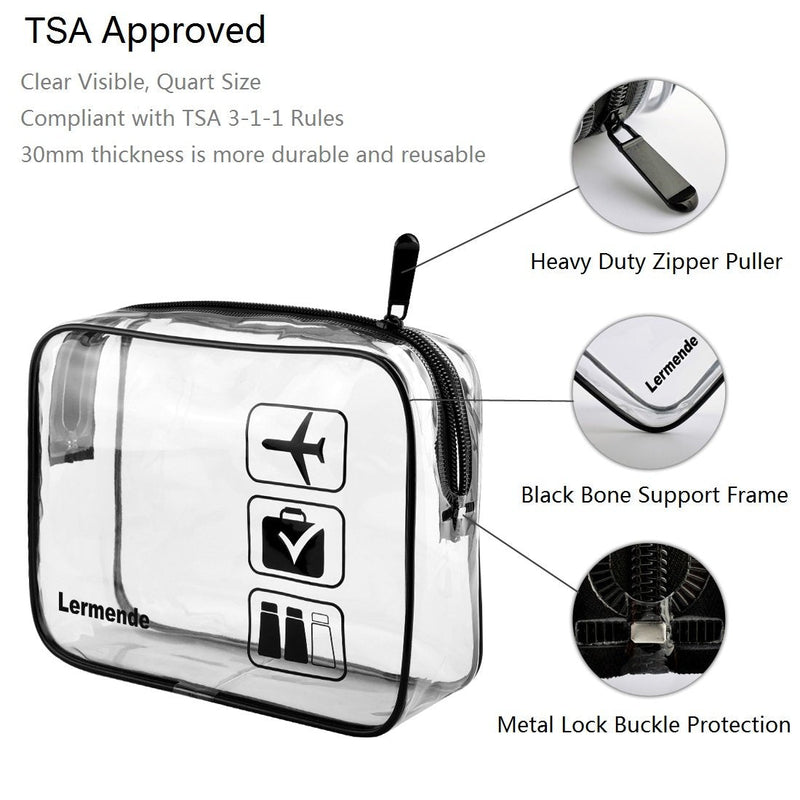 3pcs Lermende TSA Approved Toiletry Bag with Zipper Travel Luggage Pouch Carry On Clear Airport Airline Compliant Bag Travel Cosmetic Makeup Bags (Black) 1.black - NewNest Australia