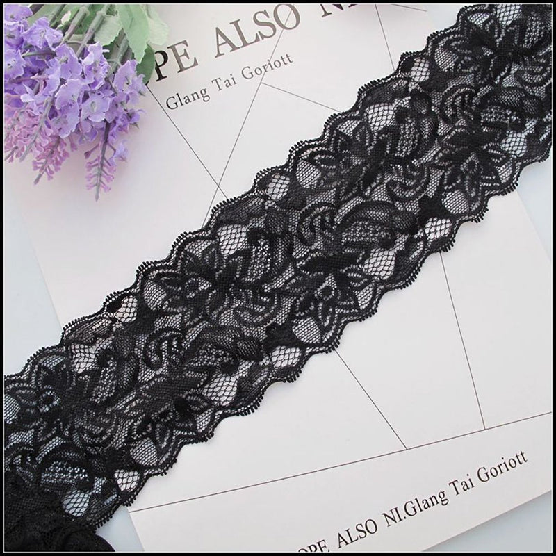 3 Inch Lace Ribbon, Floral Lace Trim, Elastic Lace for Crafts, Decorating, Hair Bow Making and Gift Wrapping (10 Yards) Lace Ribbon-BLACK - NewNest Australia