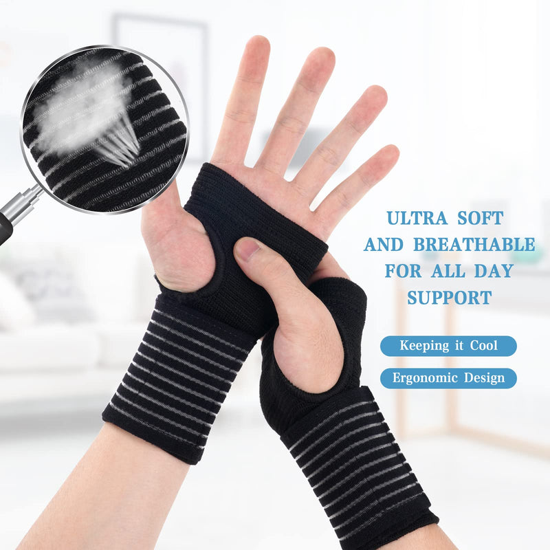 ACWOO Wrist Brace, 2 Pack Elastic Wrist Support with Strap, Adjustable Wrist Compression Relieves Wrist Pain, Tendonitis, Sports Use for Men and Women, Right & Left (Black) Black - NewNest Australia