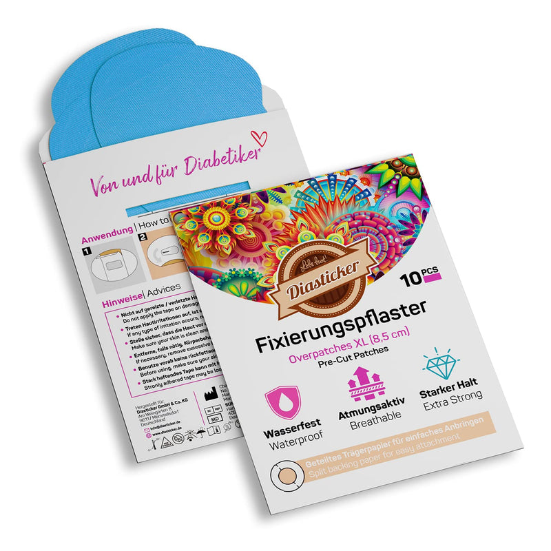 Diasticker Overpatch Xl Fixation Plasters 8.5 Cm (Pack Of 10, Light Blue) - Freestyle Libre 2, Dexcom G6, Guardian, Catheter, Waterproof, Breathable, Strong Hold, Patch, Fixation, Tape, Plaster - NewNest Australia