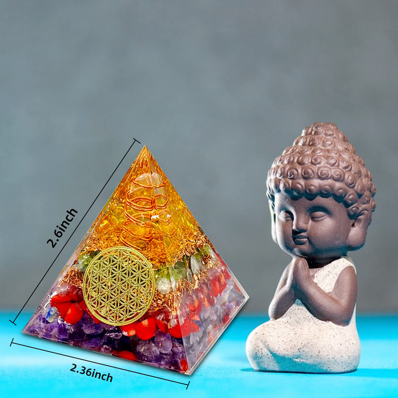 Orgone Pyramid Real Crystal Orgonite Chakra Pyramid Positive Healing Hope Faith Ornament For Anti-Stress Strength Meditation With Flower Of Life Pyramid Promote Happiness And Prosperity - NewNest Australia