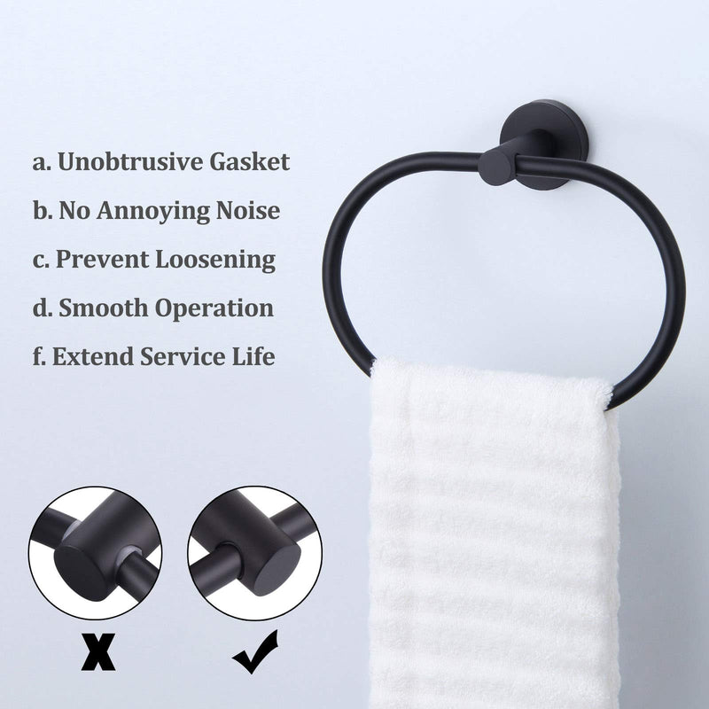 Hand Towel Ring, Suyar Stainless Steel Bath Towel Holder, Swivel Face Towel Hanger, Bathroom Kitchen Accessories Matte Black - NewNest Australia