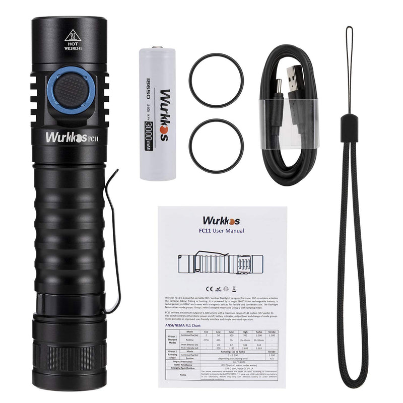 Wurkkos FC11 Pocket LED Flashlight Ultra Bright Max 1300 Lumen High 90CRI Mini Flashlight with Standard USB A-C Cable,Magnetic Tailcap,6 Light Levels with Memory for Indoor/Outdoor Activities,IP67 - NewNest Australia