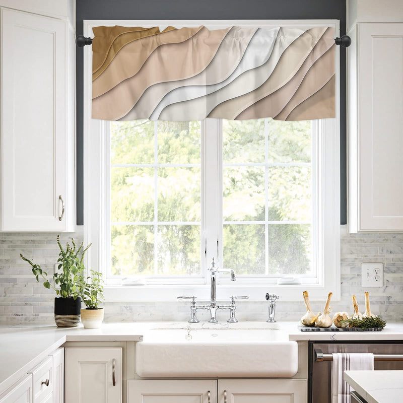Geometric Curtain Valance for Windows Fabric Brown Modern Geometric Rod Pocket Valance Window Treatments 1 Panel Abstract Beach Short Curtains for Kitchen Windows Bathroom Bedroom 54 x 18 inch Ombre2048 - NewNest Australia