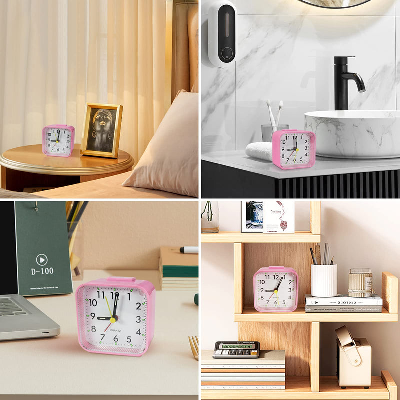 Lamisola Small Battery Operated Analog Alarm Clock, Travel Clock,Slient Bedside Clocks for Bedrooms Bathroom Shelf Desk,Pink Pink - NewNest Australia