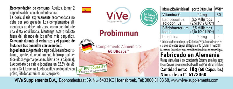 Probimmun With Bacterial Cultures - 60 Time Delayed Drcaps - Lactobacillus Acidophilus + Bifidobacterium Lactis - High Dose | Quality From Germany Vive Supplements - NewNest Australia