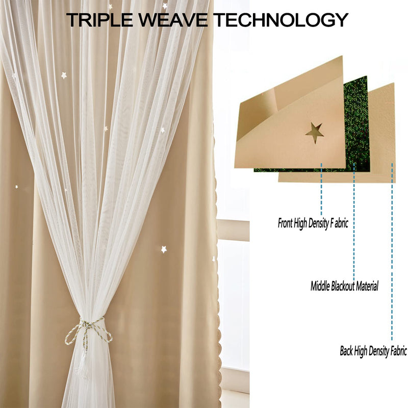 Star Curtains Blackout Curtains for Girls Bedroom Living Room Home Decoration Double Layer Star Cut Out Drapes and Curtains Darkening Window Curtain Grommets Top(1 Panel, W52 X L63, Beige) 1PC-52" W x 63" L 1 Panel ? Beige - NewNest Australia