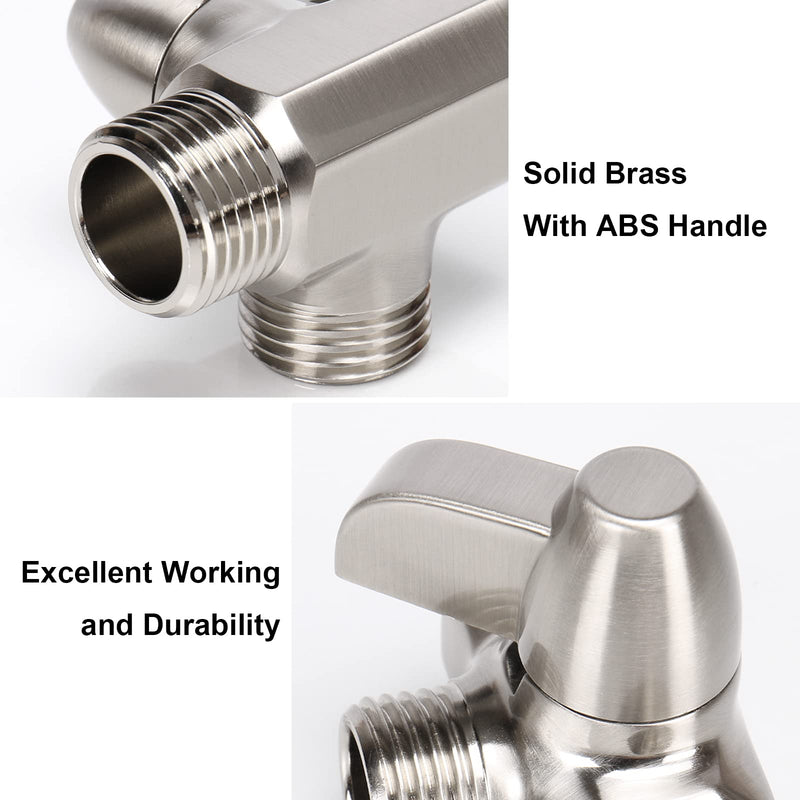 NearMoon Solid Brass G1/2" Shower Arm 2-Way Diverter Valve for Hand Shower and Fixed Spray Head T-Adapter (Brushed Nickel) Brushed Nickel - NewNest Australia