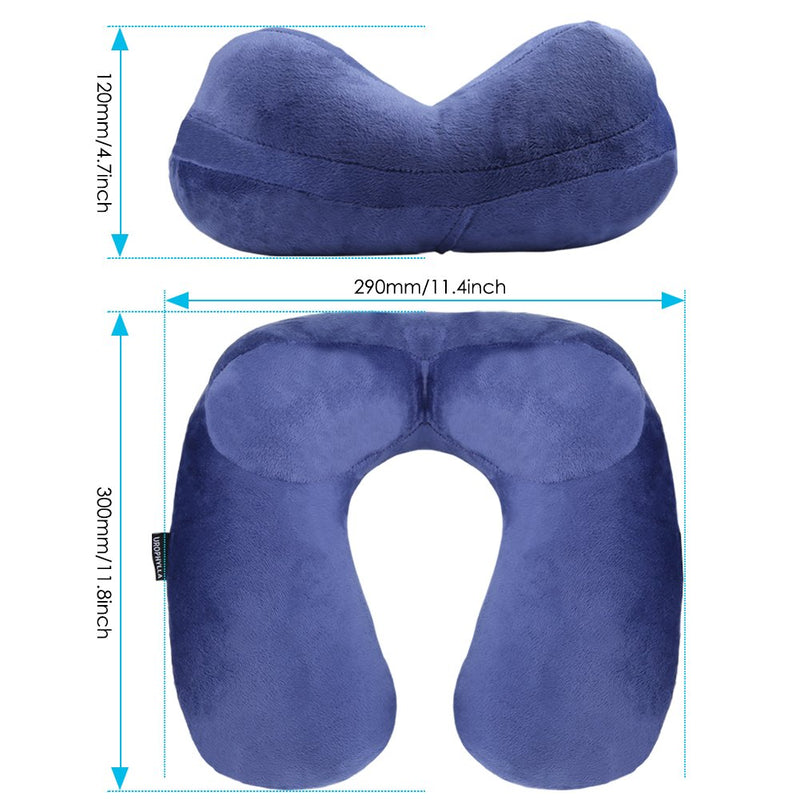 UROPHYLLA Inflatable Travel Pillow, Soft Velvet Inflatable Travel Neck Pillow for Airplanes, Train, Car, Home and Office with Packsack & Comfortable Velvet - Blue Size of Neck: 10.5''~16'' - NewNest Australia