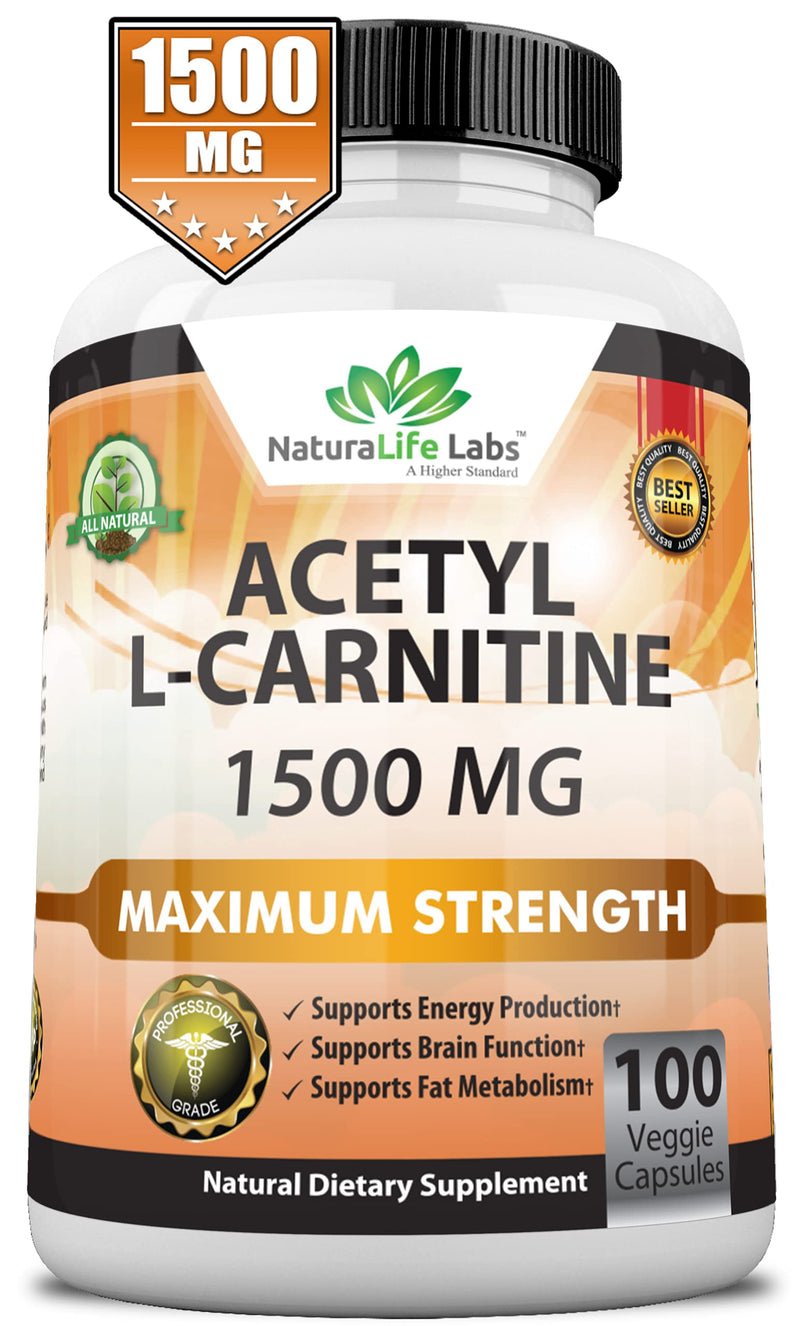 Acetyl L-Carnitine 1,500 mg High Potency Supports Natural Energy Production, Supports Memory/Focus - 100 Veggie Capsules - NewNest Australia