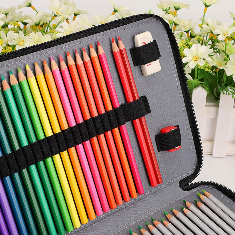 BTSKY Colored Pencil Case- 200 Slots Pencil Holder Pen Bag Large Capacity Pencil Organizer with Handle Strap Handy Colored Pencil Box with Printing Pattern Flamingo,Black Black Flamingo - NewNest Australia