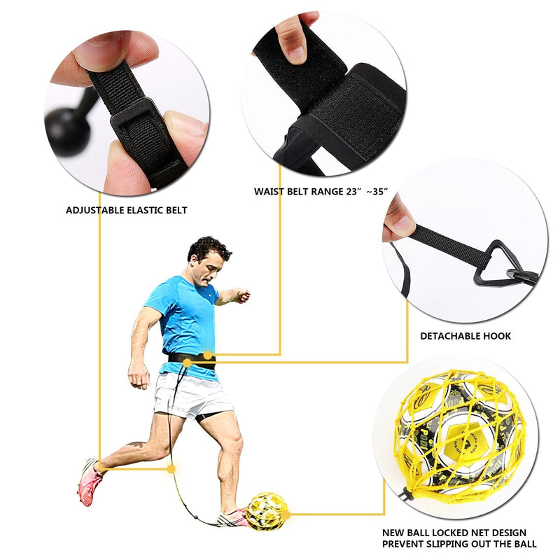 PodiuMax Hands-Free Soccer Kick/Throw Trainer, New Ball Locked Net Design, Adjustable Waist Belt & Cord Suit for All Levels (Fits Ball Size 3, 4, 5) Blue - NewNest Australia