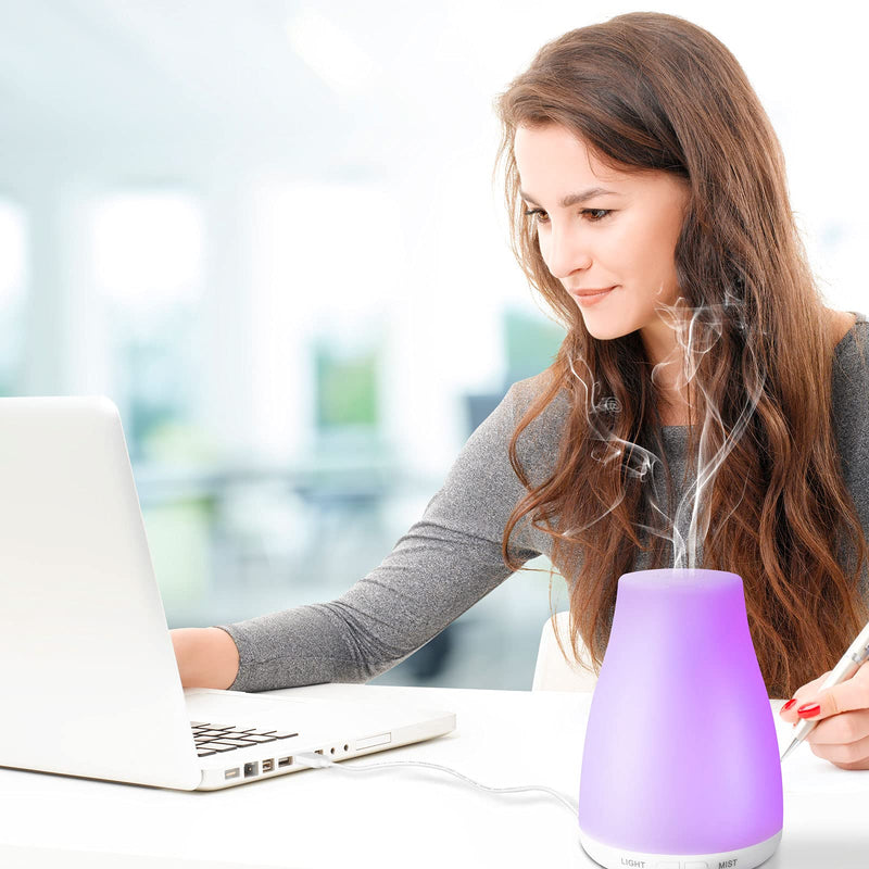 100ML Essential Oil Diffuser, Ultrasonic Cool Mist Aromatherapy Scented Oil Diffusers Humidifier, Waterless Auto-Off and 7 LED Light Colors for Bedroom, Yoga, SPA, Baby - NewNest Australia