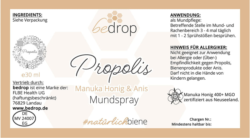 Bedrop Propolis Throat Spray With Manuka Honey & Anise, Spray With Real Manuka Honey - 30Ml Manuka Spray With Real Manuka Honey - Beekeeper Quality 30 Ml (Pack Of 1) - NewNest Australia