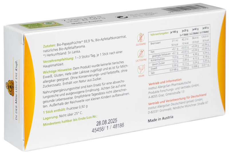 Caricol, 100% natural ingredients in organic quality, with papain, easy to dose, 7 sticks of 20g each (140g) - NewNest Australia