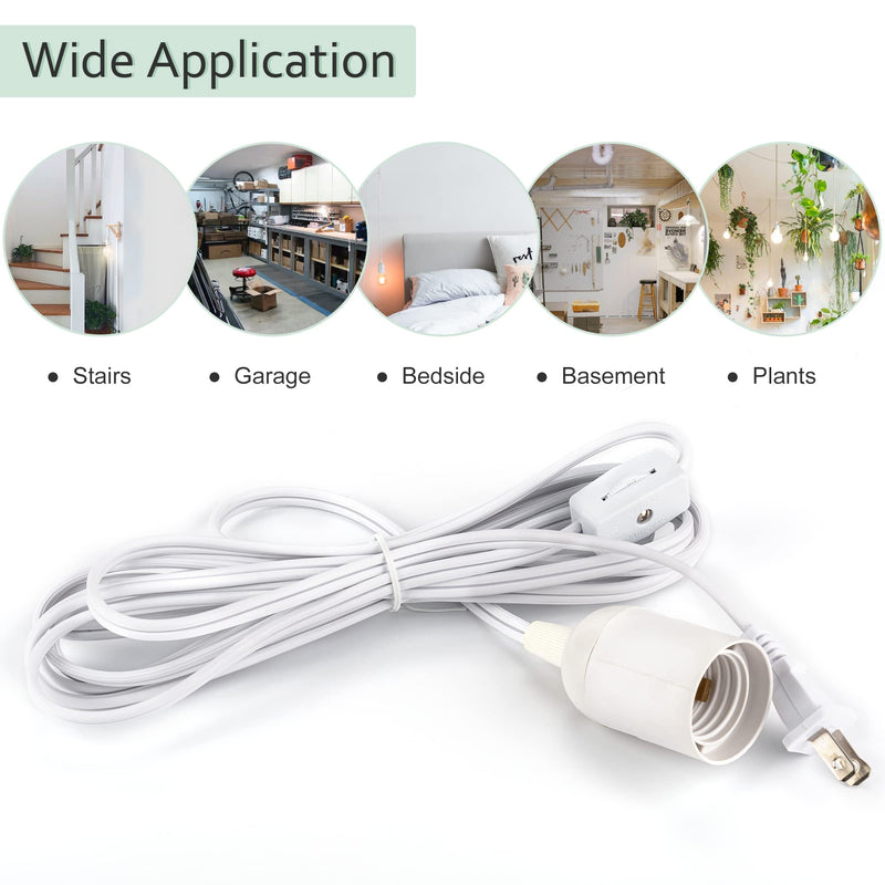 JACKYLED Extension Hanging Lantern Cord Cable UL 1-Pack 12Ft 360W with E26 E27 Socket Gear Switch + Hooks + 2-Prong US AC Power Plugs Pendant Lighting Bulb Lamp for Kitchen Bedroom Bathroom 1 pack - NewNest Australia