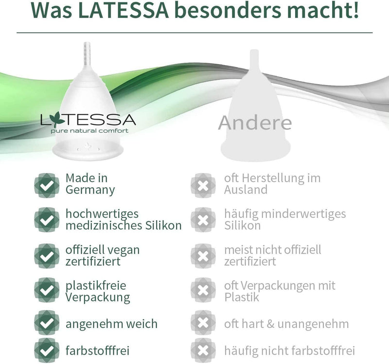 LATESSA menstrual cup, test very good, Made in Germany, BPAfree, menstrual cup, period menstrual cup, period cup, gift for woman, alternative whether soft tampons or pads, S small - NewNest Australia