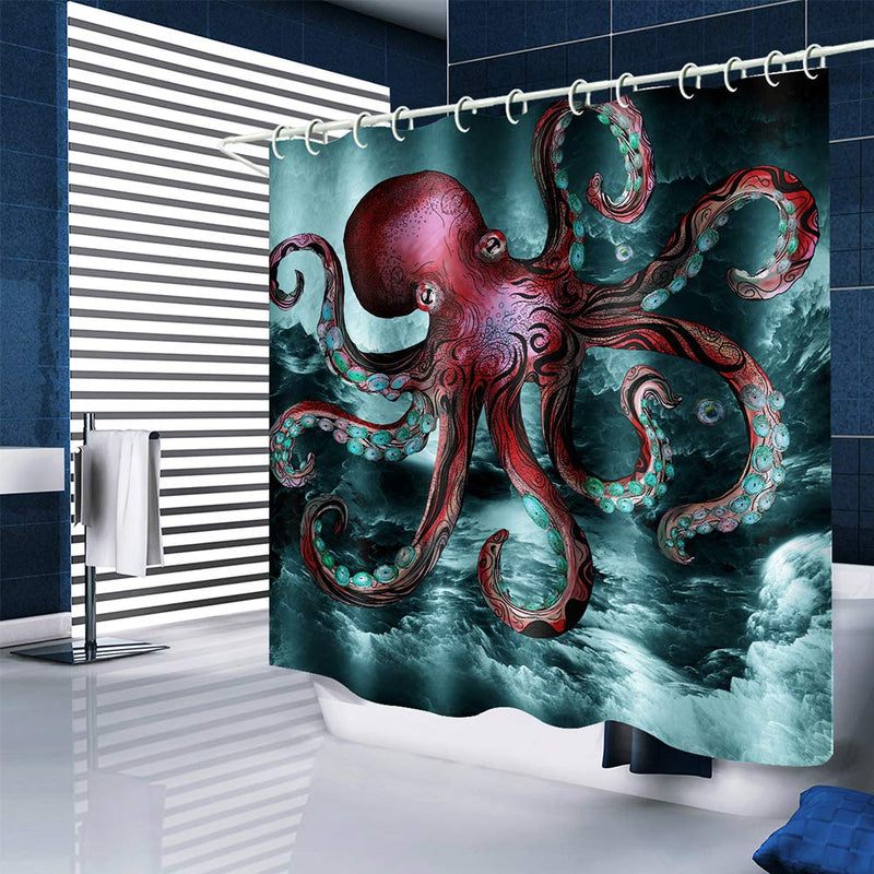 Muuyi Octopus Shower Curtain for Bathroom, Ocean Shower Curtain Nautical Kraken Shower Curtain - Fun Shower Curtain, Cloth Fabric Bath Decor Set with 12 Hooks 72 x 72 Inches - NewNest Australia