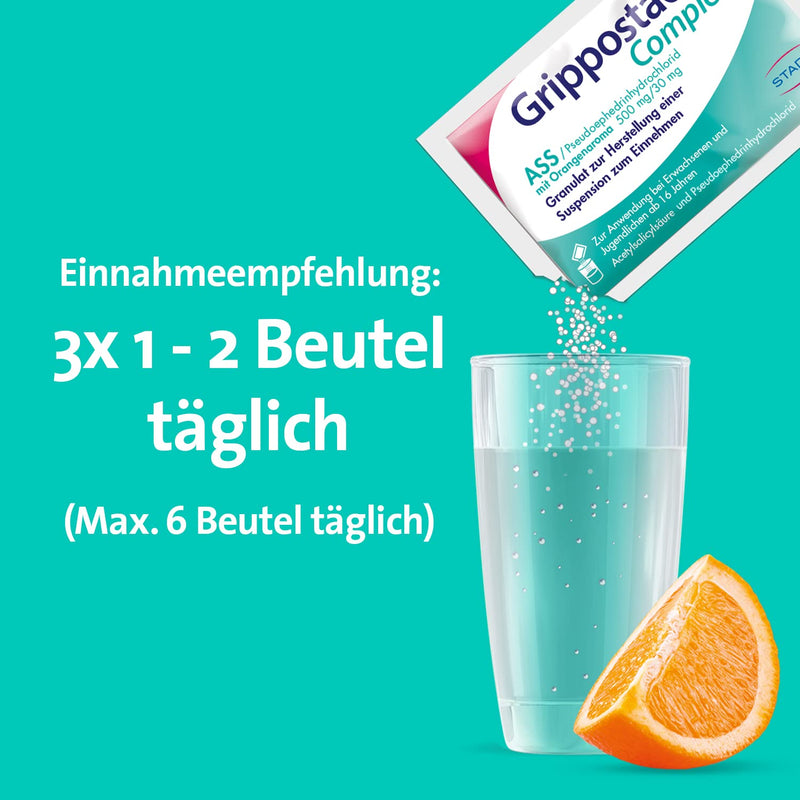 Grippostad Complex - Fast-acting drinking granules for colds, cold-related pain & fever - with acetylsalicylic acid - 1 x 20 bags - NewNest Australia