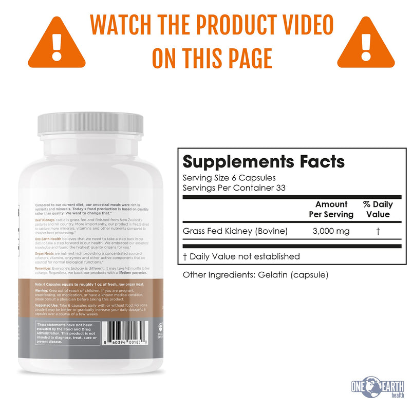 Grass Fed Beef Kidney Supplement - (200 Count) New Zealand Sourced for Kidney Support and DAO Health - NewNest Australia
