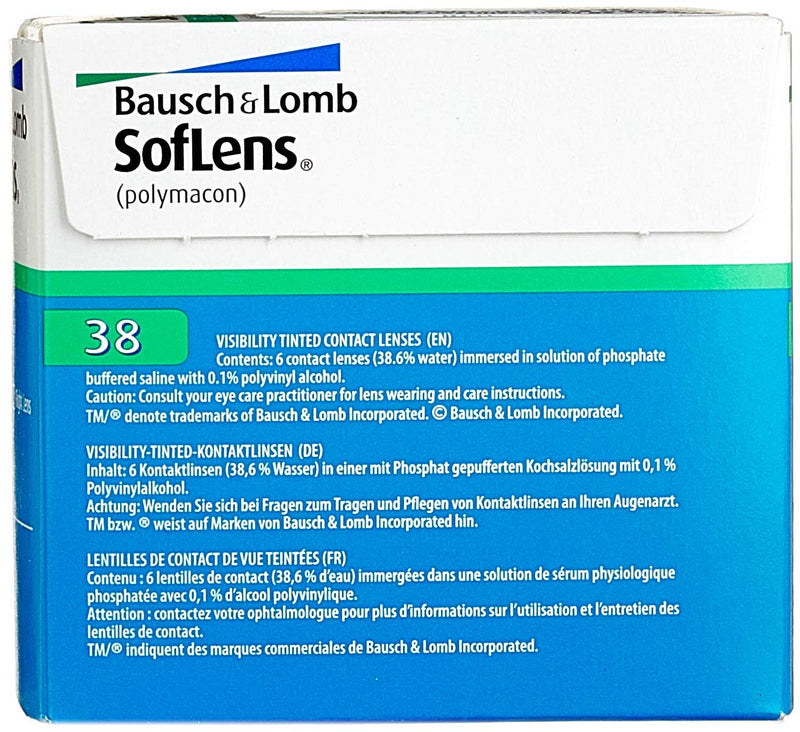 Bausch + Lomb SofLens 38 monthly lenses, spherical contact lenses, soft, 6 pieces BC 8.4 mm / DIA 14 / -1 diopter -1.0 diopter 8.4 millimeters 14 millimeters - NewNest Australia