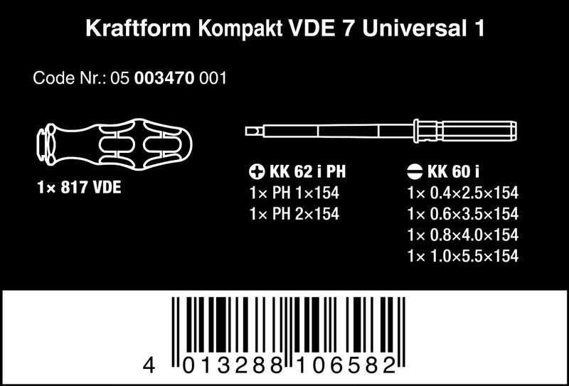 Wera - 5003470001 KK VDE 60i/7 Insulated Interchangeable Blade Pouch Set (SLOT/PH), 7 Piece - NewNest Australia