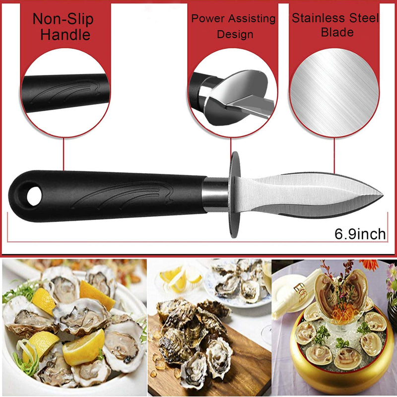 WENDOM Oyster Knife Shucker Set Oyster Shucking Knife and Gloves Cut Resistant Level 5 Protection Seafood Opener Kit Tools Gift(2knifes+1Glove) - NewNest Australia