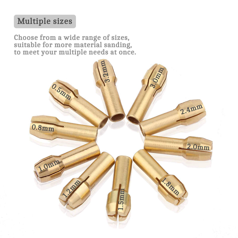 SUKEO Brass Collet Mini Electric Grinder Quick Change Drill Chuck Bit Sets 0.5-3.2mm (1/64 Inch to 1/8 Inch) Shank Diameter 4.3mm / 0.17'' for Rotary Tools (Pack of 10pcs) - NewNest Australia