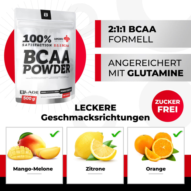 BLADE Series 100% BCAA powder + glutamine 500g - amino acid complex BCAA glutamine - BCAA amino acid powder whey protein powder - flavor orange - NewNest Australia