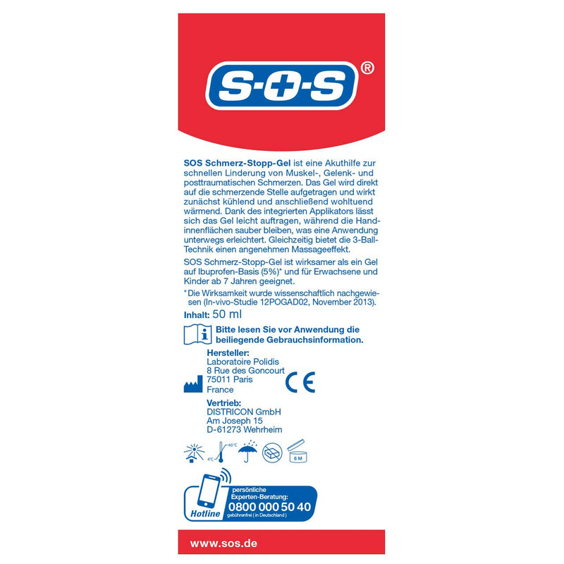 SOS Pain Stop Gel, Pain Gel for Quick Relief of Muscle Pain, Joint Pain and Post Traumatic Pain, with Massage Applicator and Cold Warm Effect, 1 x 50 ml Gel - NewNest Australia