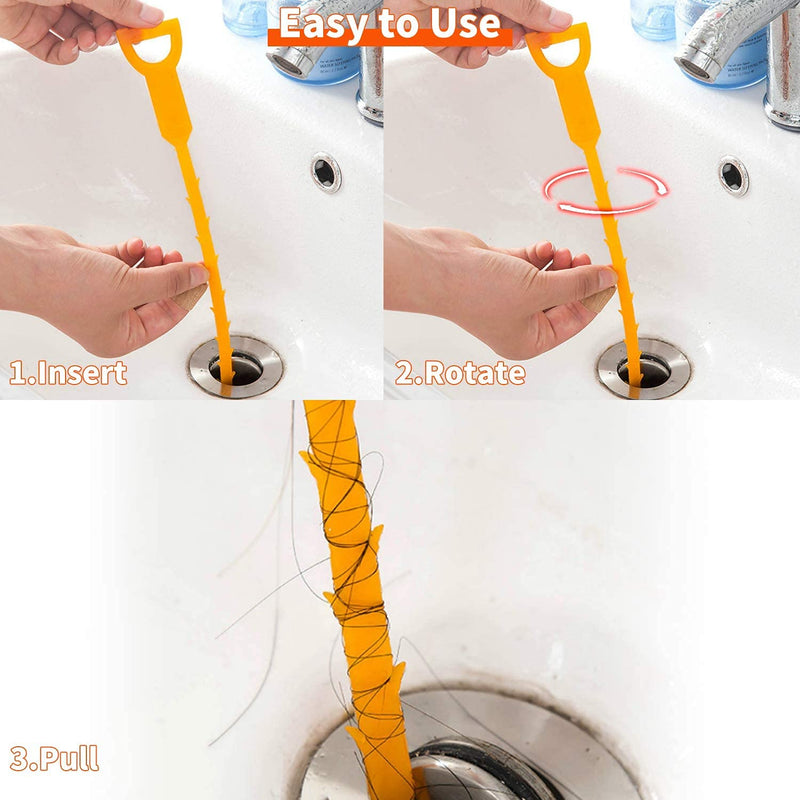 Huryfox 6 Pack Drain Clog Remover Plumbing Tool for Bathroom Shower & Bathtub Drain Cleaner Sink Unclogger Hair Catcher Stick Pipe Tub (Orange) Orange - NewNest Australia