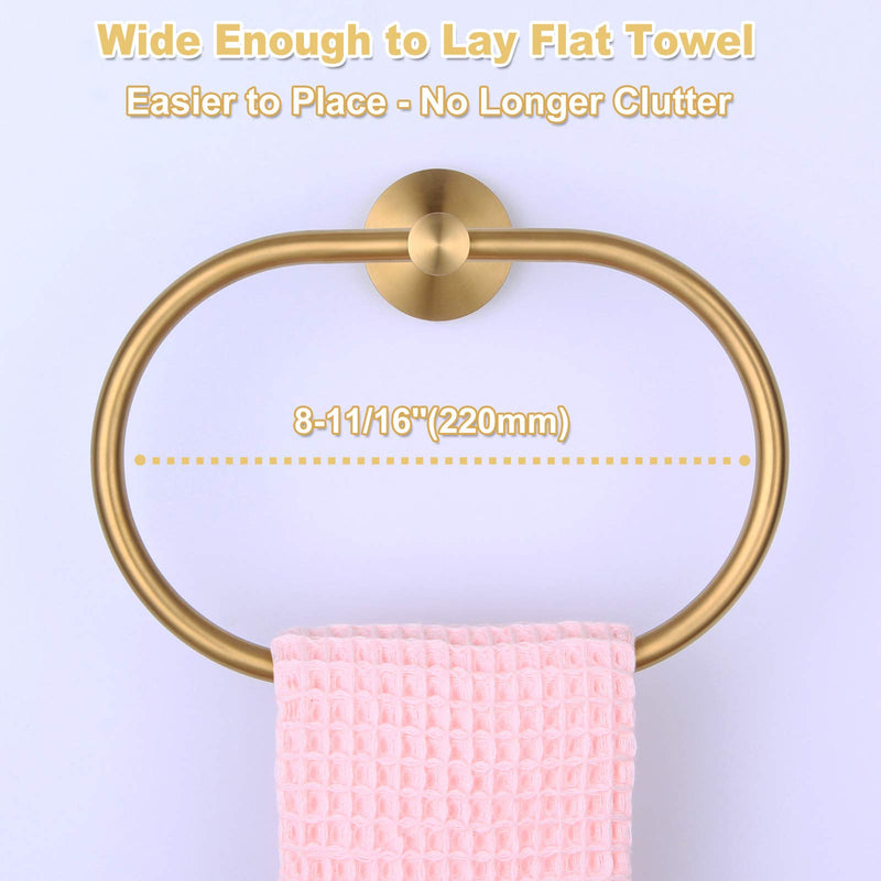 APLusee Brushed Gold Towel Ring Bathroom Hand Towel Holder Chic Toilet Hand Towel Hangers, Unique Oval SUS 304 Stainless Steel Towel Hanger Wall Mounted - NewNest Australia