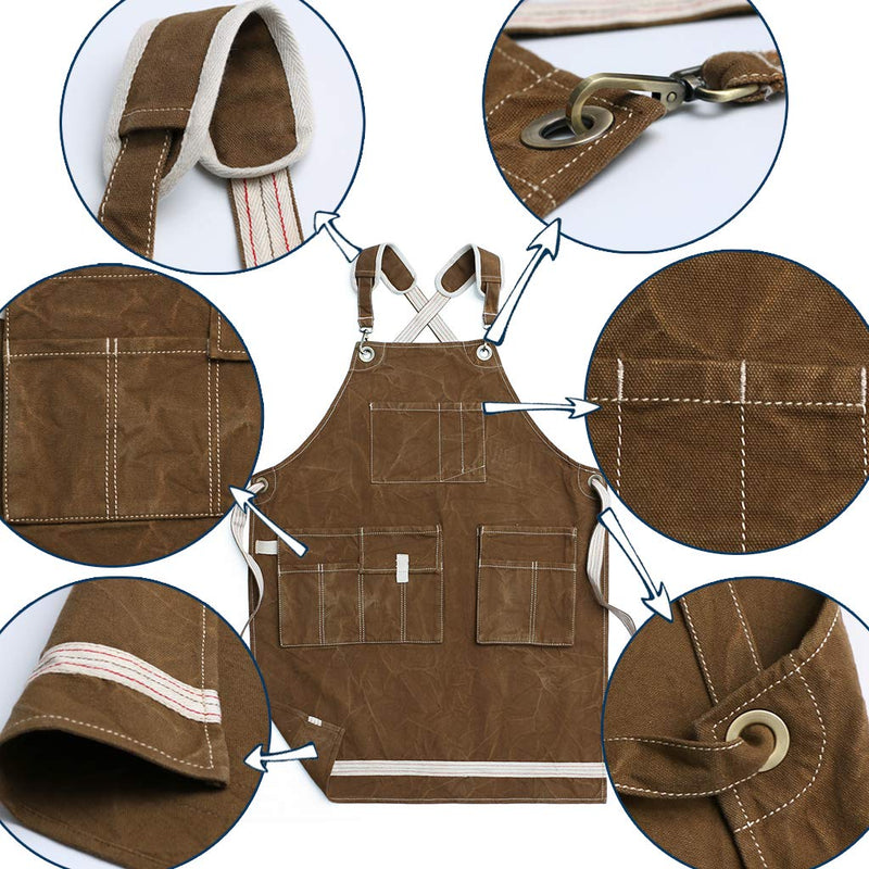 Jeanerlor Waxed Canvas Work Apron for Women with 11 Pockets Water-Resistant Tool Apron Smart Cross-Back Straps Design Adjustable S-M (Coffee) Comfortable 12oz Washed Shop Apron Adjustable:S to M Coffee - NewNest Australia