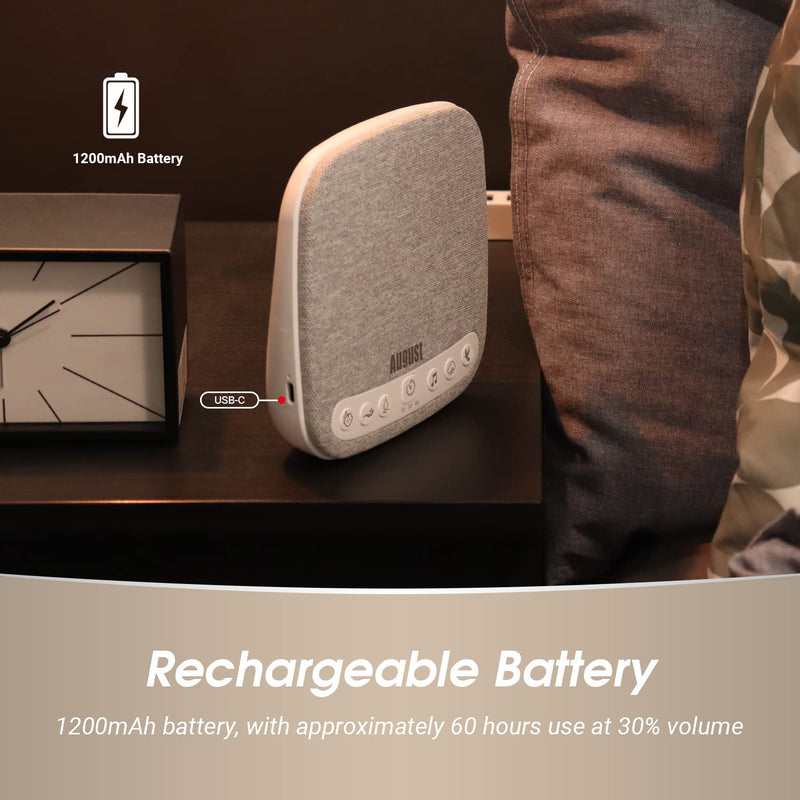 White Noise Sound Machine - August SE160-14 Natural Sounds Relaxing, Soothing, Rain, Bird, Fan, Sleep Aid for Adults - Volume, Timer, Portable 60 Hour Battery USB C - White - NewNest Australia