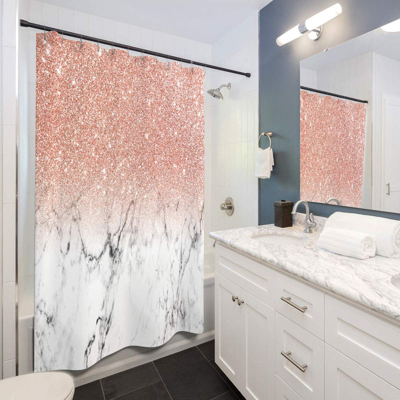 LIGHTINHOME Pink Bling (Not Glitter) Shower Curtain White Marble Rose Gold 60Wx72H Ombre Grey Lines Hazy Black Stripes Trendy Modern Waterproof Bathroom Home Decor Set 12 Plastic Hooks Pink Marble - NewNest Australia