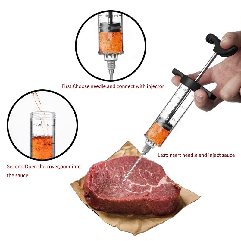 JY COOKMENT Meat Injector Syringe, 1-oz Marinade Flavor Injector with 2 Professional Needles,1 Cleaning Brushes(BLACK) Black - NewNest Australia