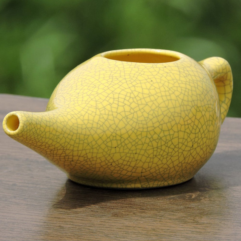 Ceramic Neti Pot for Nasal Cleansing Crackle Pattern | Neti Pot with 10 Sachets of Neti Salt + Instructions Leaflet | Natural Treatment for Sinus, Infection and Congestion (Yellow) - NewNest Australia