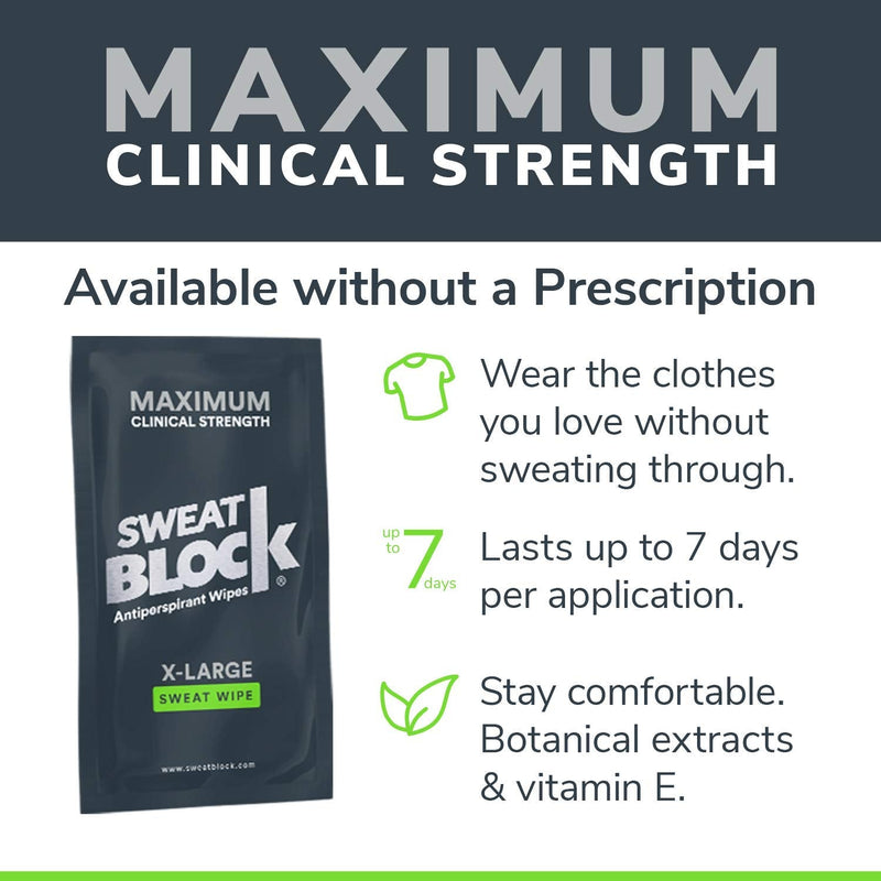SweatBlock Maximum Strength Antiperspirant Sweat Wipes - For Excessive Sweat Protection - Extra Large - Up to 7 day protection per use - 10 Count - Unisex - NewNest Australia