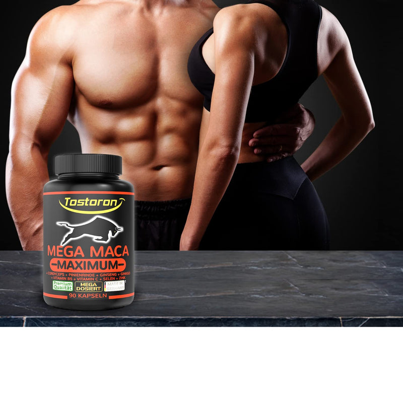 Tostoron Mega Maca Cordyceps 90 Capsules Extra Strong + High Dose - Bring The Tostoron Hammer Directly Home Caterpillar Extract 10:1 + Maca Extract 50:1, Vitamin B5, Selenium, Zinc (1 x 80.6 g) - NewNest Australia