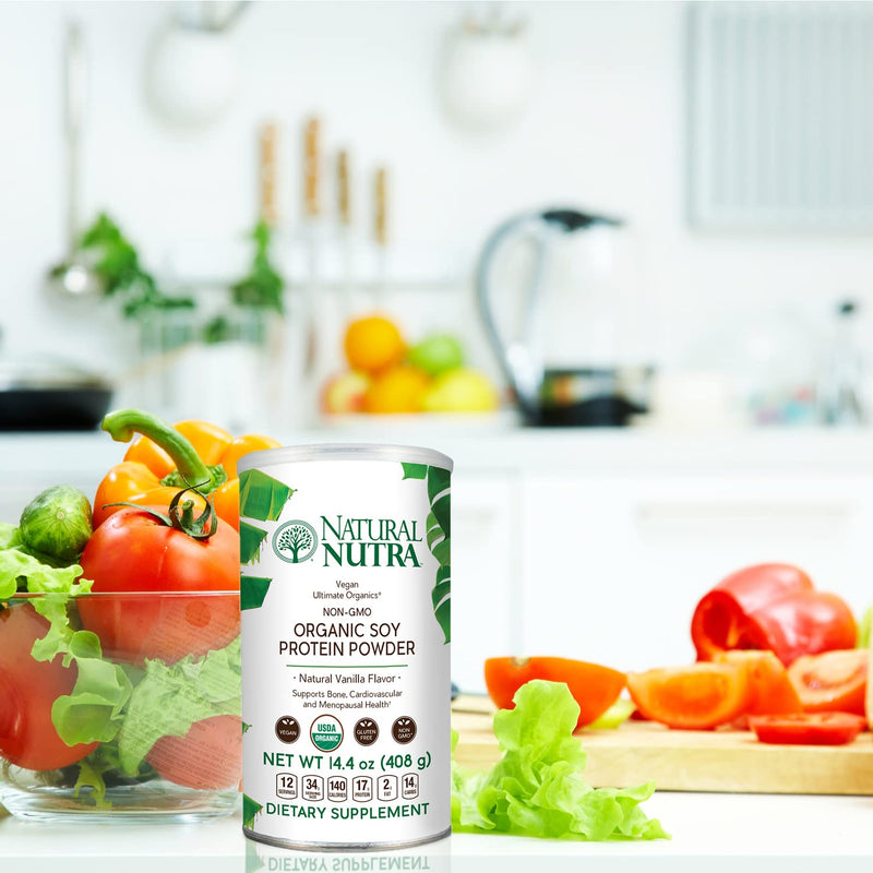 Natural Nutra Organic Vegan Plant-Based Soy Protein Powder, Supports Bone and Improves Blood Circulation & Cardiovascular Health, Gluten Free, Non GMO, Sugar-Free 14.4 OZ - NewNest Australia