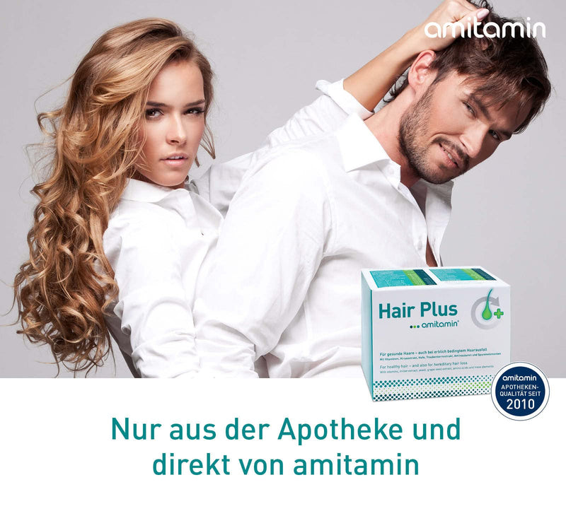 Amitamin Hair Plus Hair Vitamins 60 Capsules, Pharmacy Quality, Also For Hereditary Hair Loss, With Biotin, Vitamin B1, B2, B6, B12, Millet And Grape Seed Extract, Vitamin A, C, E, Selenium - NewNest Australia