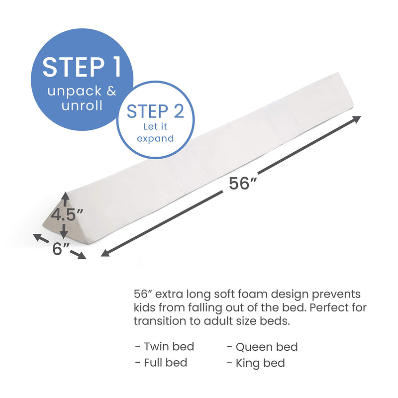 Delta Children Extra Long Foam Bedrail Bumper - Guardrail for Toddlers & Kids with Water-Resistant, Non-Slip & Machine Washable Cover - 1pk, White 56x 6x 4.5 Inch (Pack of 1) - NewNest Australia