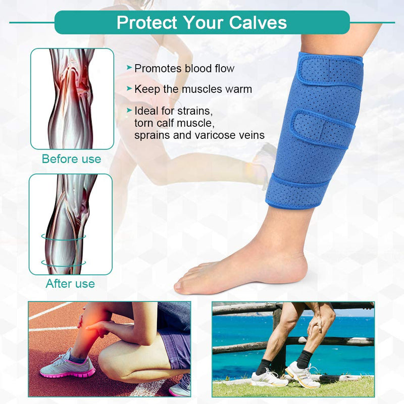 Calf Brace, Shin Splint Support Lower Leg Compression Wrap with Adjustable Three Anti-Slip Strap Support for Pulled Calf Muscle Pain Strain Injury, Sprain and Swelling, Fits Men and Women (Blue) - NewNest Australia