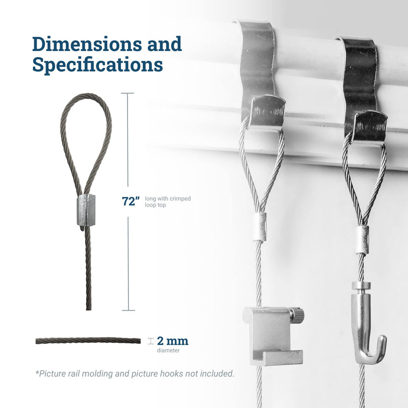 Loop Hanging Steel Cables 72-inch - Supports 25 lbs - 5 Pack - Stainless Steel Braided Wire for Picture Rail Hanging System - NewNest Australia