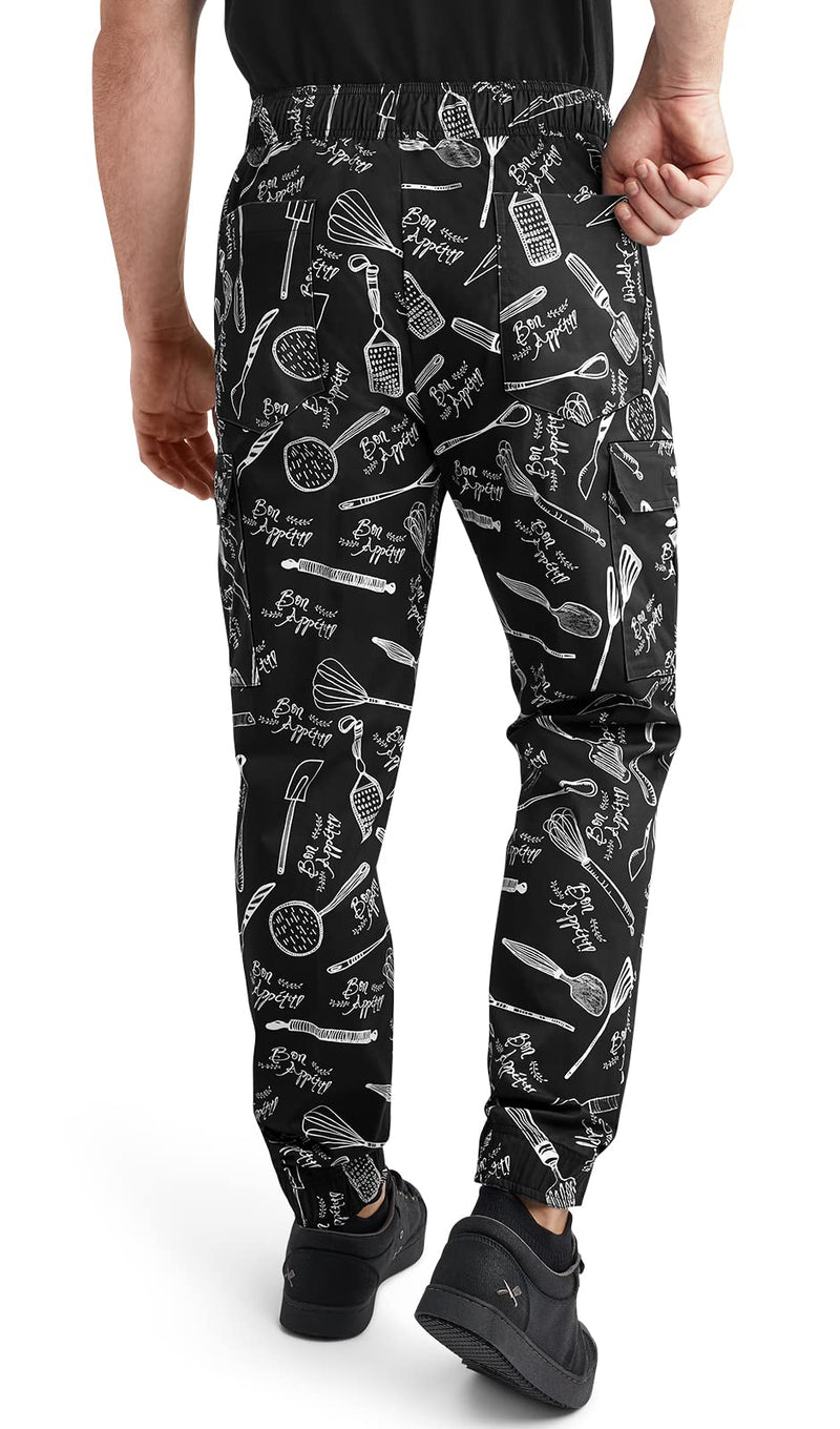 CHEF 360 Men's 7-Pocket Bon Appétit Print Stretch Jogger Chef Pant (S-3X) Small - NewNest Australia