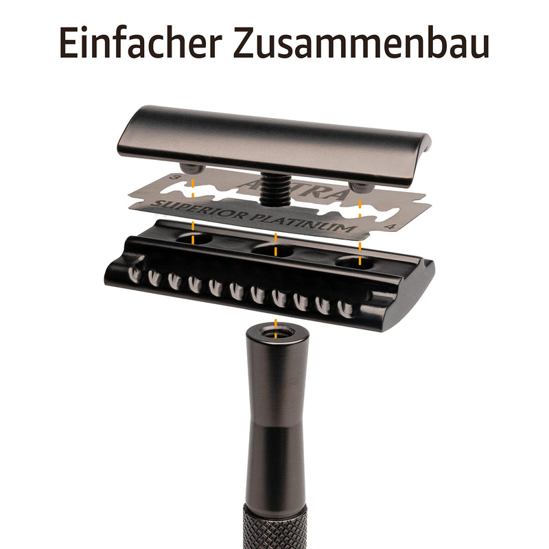ANYMALE® safety razor Black Edition - set with stand and 5 ASTRA blades - zero waste razor for men and women 3. Black - NewNest Australia