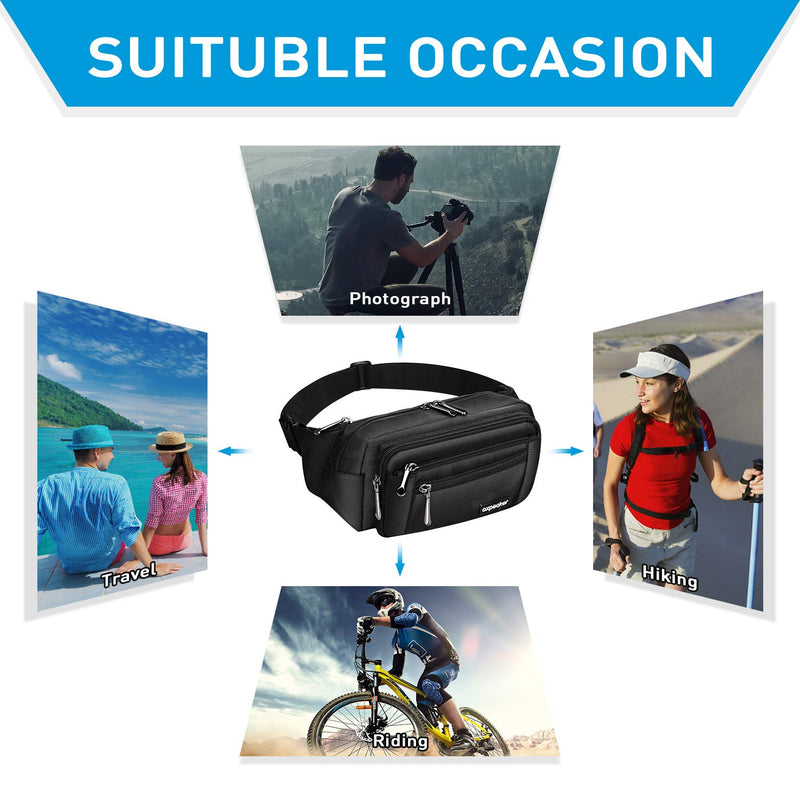 Oxpecker Waist Pack Bag with Rain Cover, Waterproof Fanny Pack for Men&Women, Workout Traveling Casual Running Hiking Cycling, Hip Bum Bag (black) black - NewNest Australia
