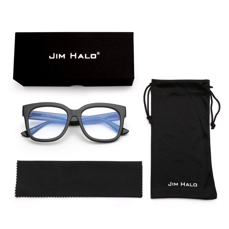 JIM HALO Blue Light Blocking Glasses for Women Oversized Square Computer Glasses Metal CP Temple Black - NewNest Australia