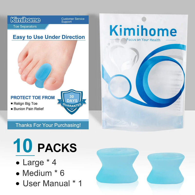 Kimihome 10 Pack Toe Separator(1/2” Thick), Large and Medium Toe Spacers for Bunion, Toe Drift, Overlapping Toes, Toe Cushions Provide Bunion Relief and Prevent Toe Rubbing - Blue - NewNest Australia